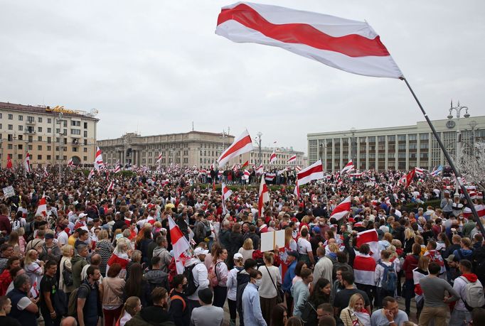 Protesty za odstoupení běloruského prezidenta Alexandra Lukašenka.