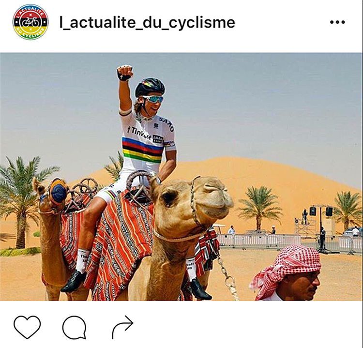 Peter Sagan jako beduín na Instagramu