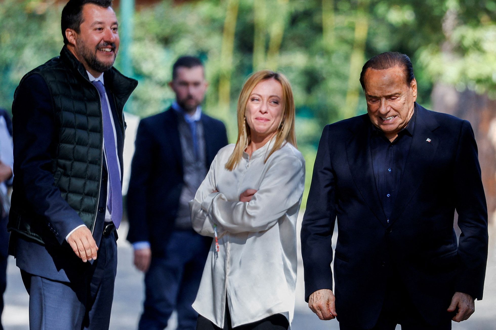 Zleva: Matteo Salvini,, Giorgia Meloniová a Silvio Berlusconi.