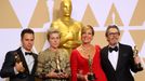 Oscar winners Sam Rockwell, Frances McDormand, Allison Janney and Gary Oldman (L to R) pose backstage.