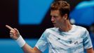 Tomáš Berdych při vítězném čtvrtfinále Australian Open s Rafaelem Nadalem.