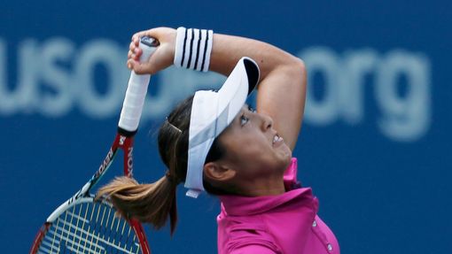 Misaki Doiová v utkání 1. kola US Open proti Petře Kvitové.