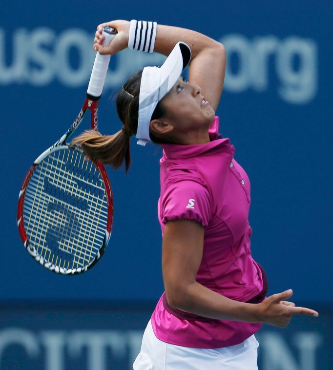 Misaki Doiová v utkání 1. kola US Open proti Petře Kvitové.