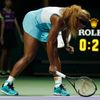 Serena Williams of the U.S. smashes her second racquet during her WTA Finals singles semi-finals tennis match against Caroline Wozniacki of Denmark, at the Singapore Indoor Stadium