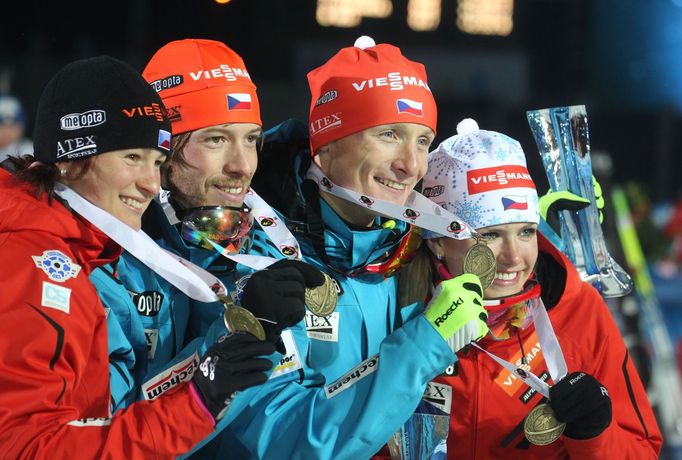 MS v biatlonu 2013: Jaroslav Soukup, Veronika Vítková, Gabriela Soukalová, Ondřej Moravec