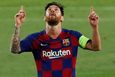 Lionel Messi slaví gól v odvetném osmifinále Ligy mistrů Barcelona - Neapol