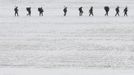 South Korean soldiers march during their military drills near the demilitarized zone separating North Korea from South Korea, in Paju, north of Seoul February 12, 2013. North Korea conducted its third nuclear test on Tuesday in defiance of U.N. resolutions, angering the United States and Japan and likely to infuriate its only major ally, China, and increase penalties against Pyongyang. REUTERS/Lee Jae-Won (SOUTH KOREA - Tags: MILITARY POLITICS) Published: Úno. 12, 2013, 8:15 dop.