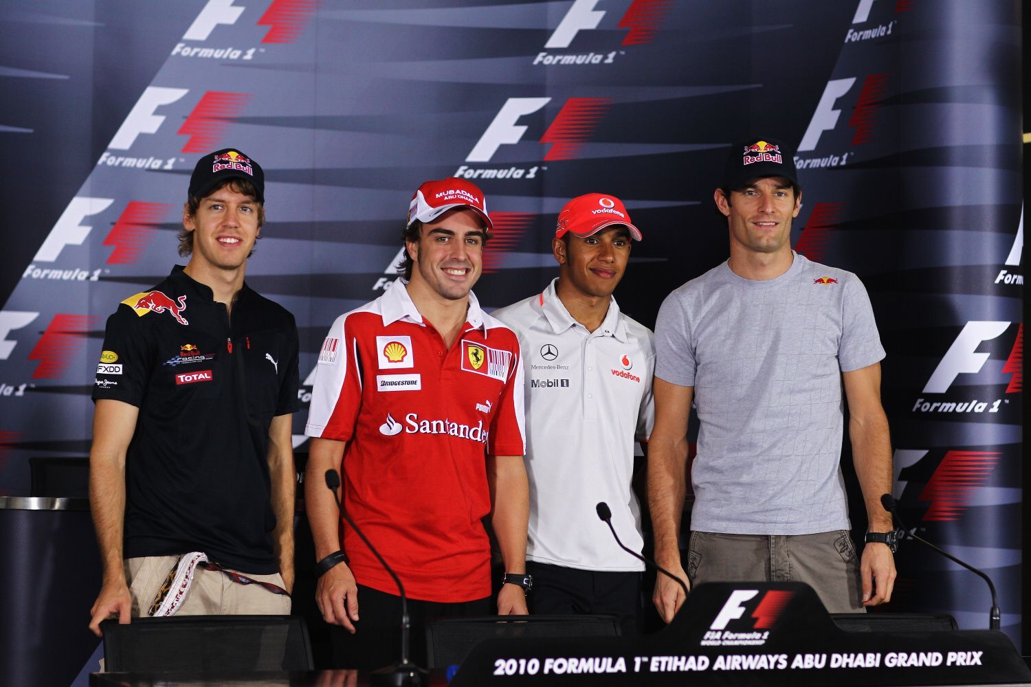 F1, VC Abú Zabí 2010: Sebastian Vettel, Fernando Alonso, Lewis Hamilton a Mark Webber
