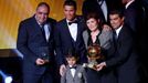 FIFA Ballon d'Or winner Cristiano Ronaldo (C) poses with his mother Maria Dolores dos Santos Aveiro (2nd R) and son Cristiano Ronaldo Jr. after the FIFA Ballon d'Or 2014