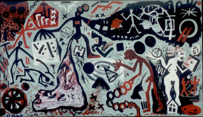 A.R. Penck: Der Arbeiter kehrt an seinen Arbeitsplatz zurück, weil es so schwierig wurde, den Streik fortzusetzen..., 1987