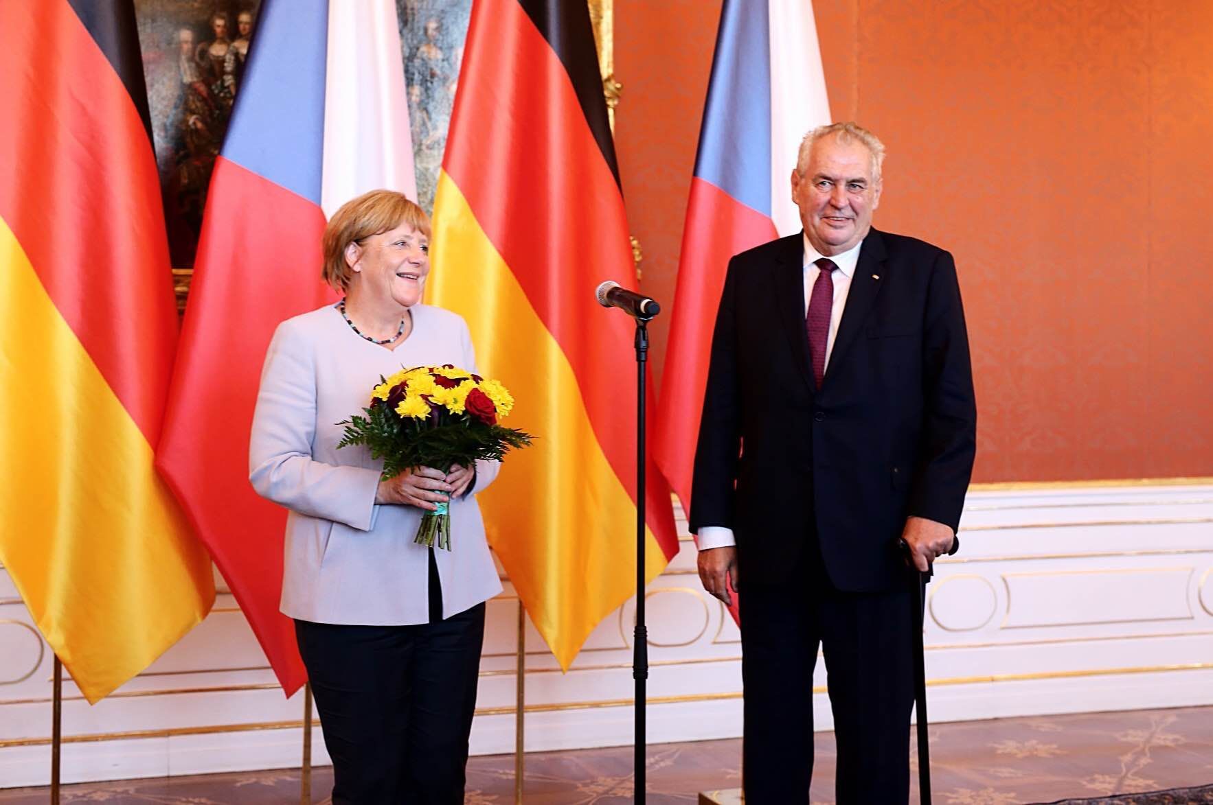Angela Merkelová s Milošem Zemanem v Praze