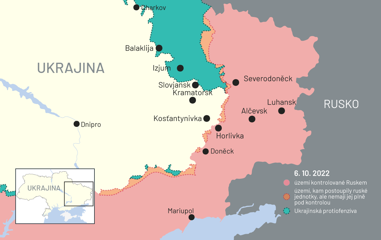 6. říjen 2022: Mapa bojů na Ukrajině