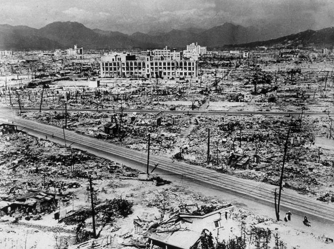 1945: Atomic bomb damage in Hiroshima.