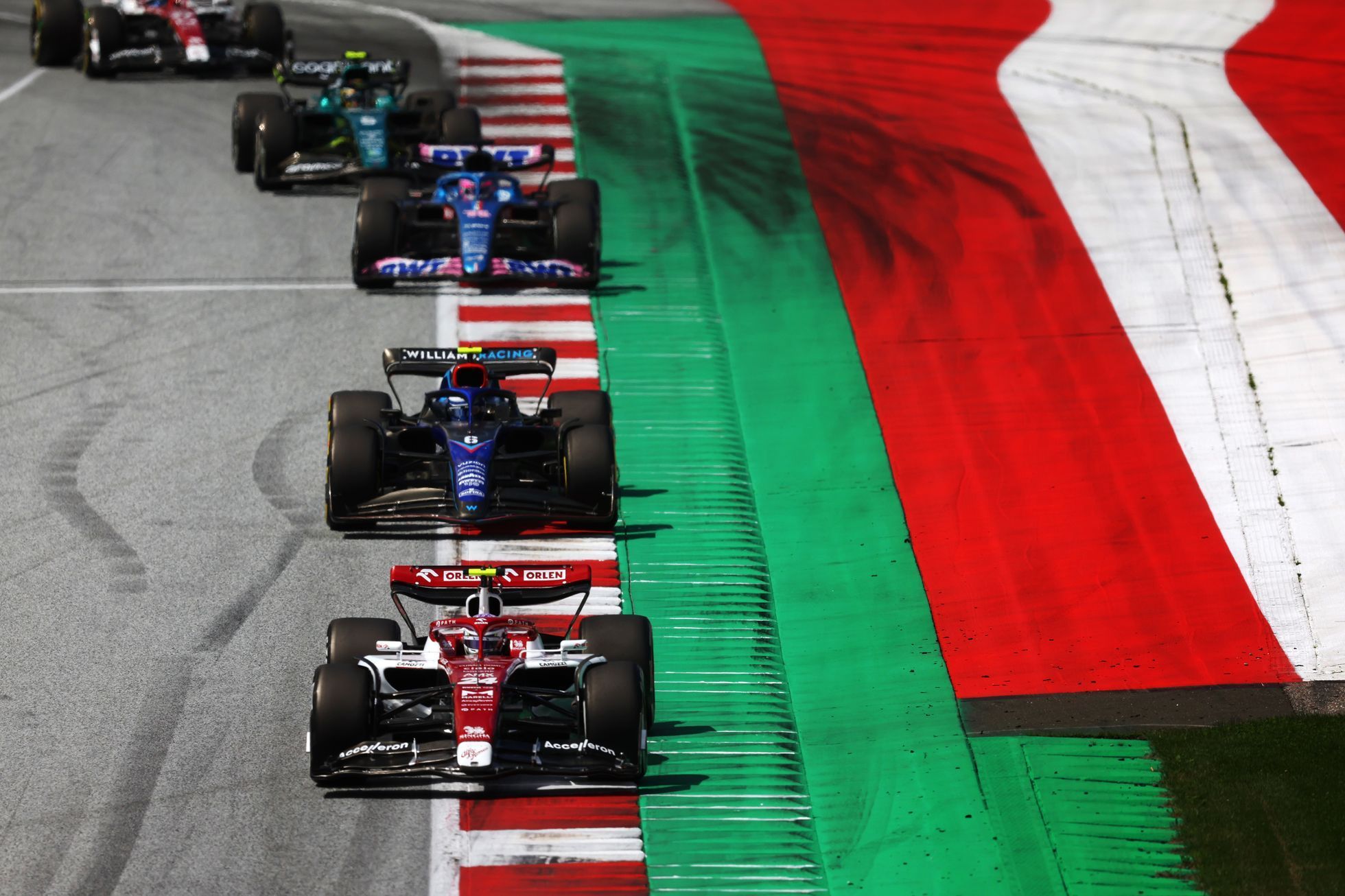 Čou Kuan-jü, Alfa Romeo, Nicholas Latifi, Williams a Fernando Alonso, Alpine při GP Rakouska F1 2022