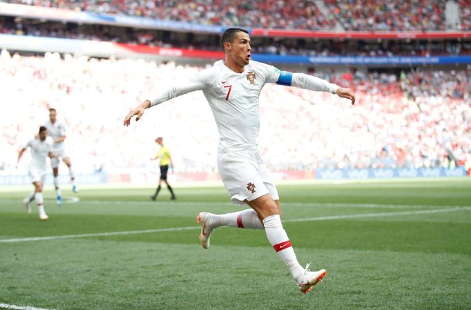 Cristiano Ronaldo slaví gól v zápase Portugalsko - Maroko na MS 2018