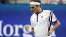 Aug 28, 2019; Flushing, NY, USA; Fans take photos of Roger Federer of Switzerland celebrates match point against Damir Dzuhmur of Bosnia and Herzegovina in a second round