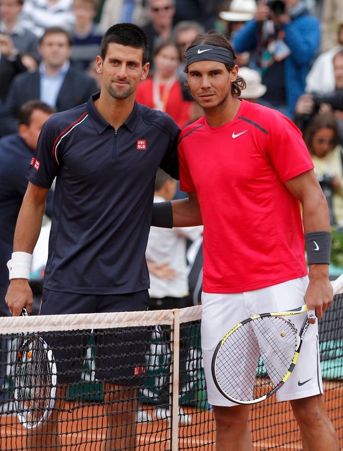 Srbský tenista Novak Djokovič a Španěl Rafael Nadal před finále French Open 2012.