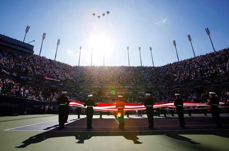 US Open: Obří americká vlajka