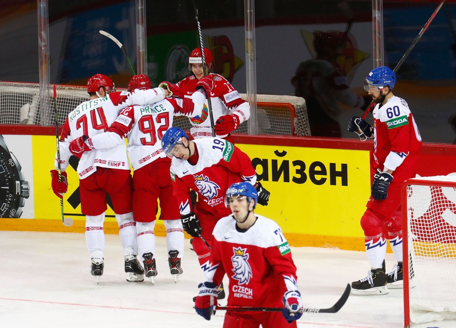 Běloruská radost v zápase Česko - Bělorusko na MS 2021
