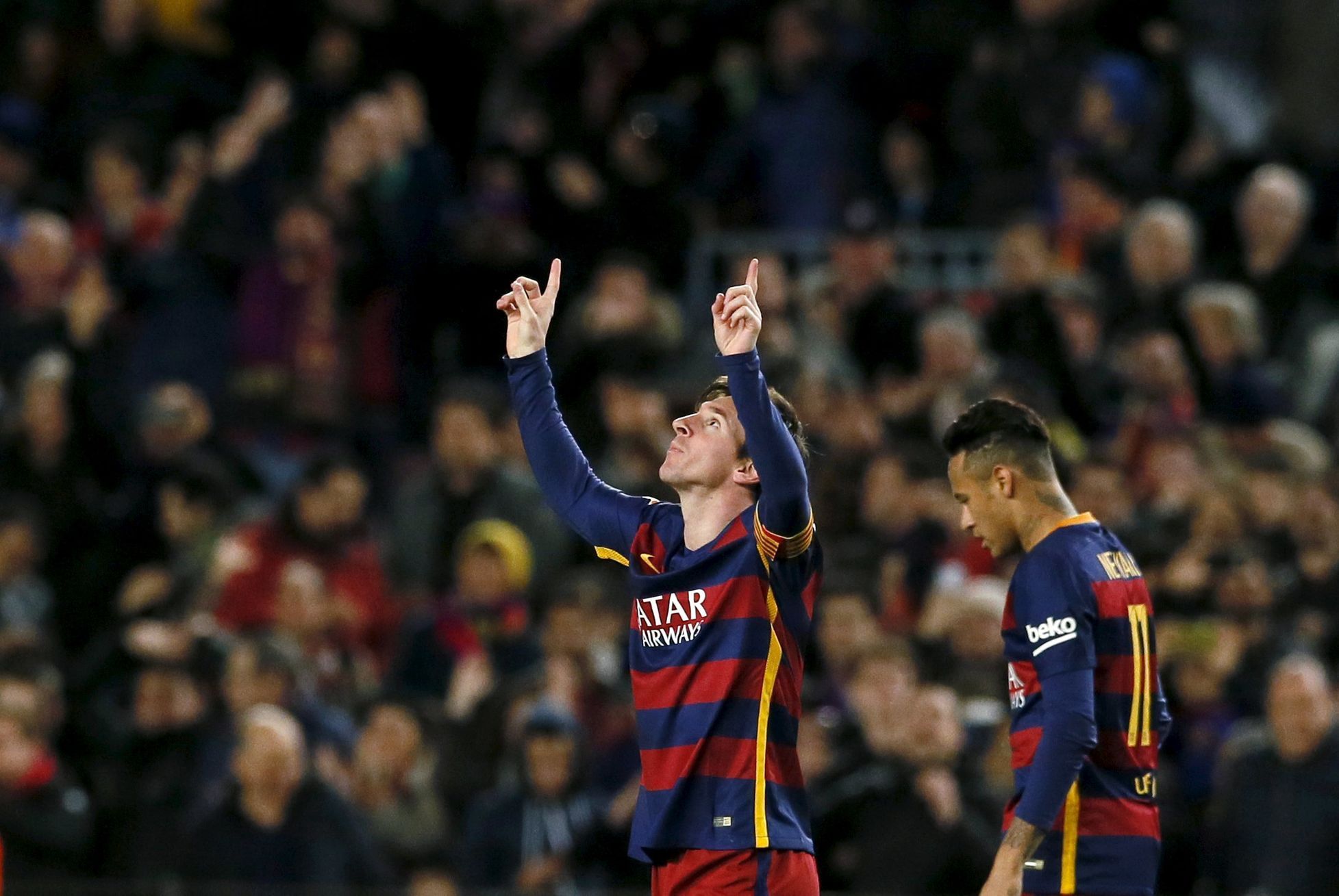 Lionel Messi se raduje z gólu Barcelony