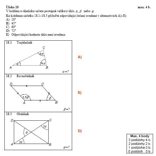 Matematika - nižší úroveň - úloha 18 - výsledek