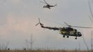 Ukrainian helicopters take off after delivering troops to an airbase in Kramatorsk, in eastern Ukraine April 15, 2014