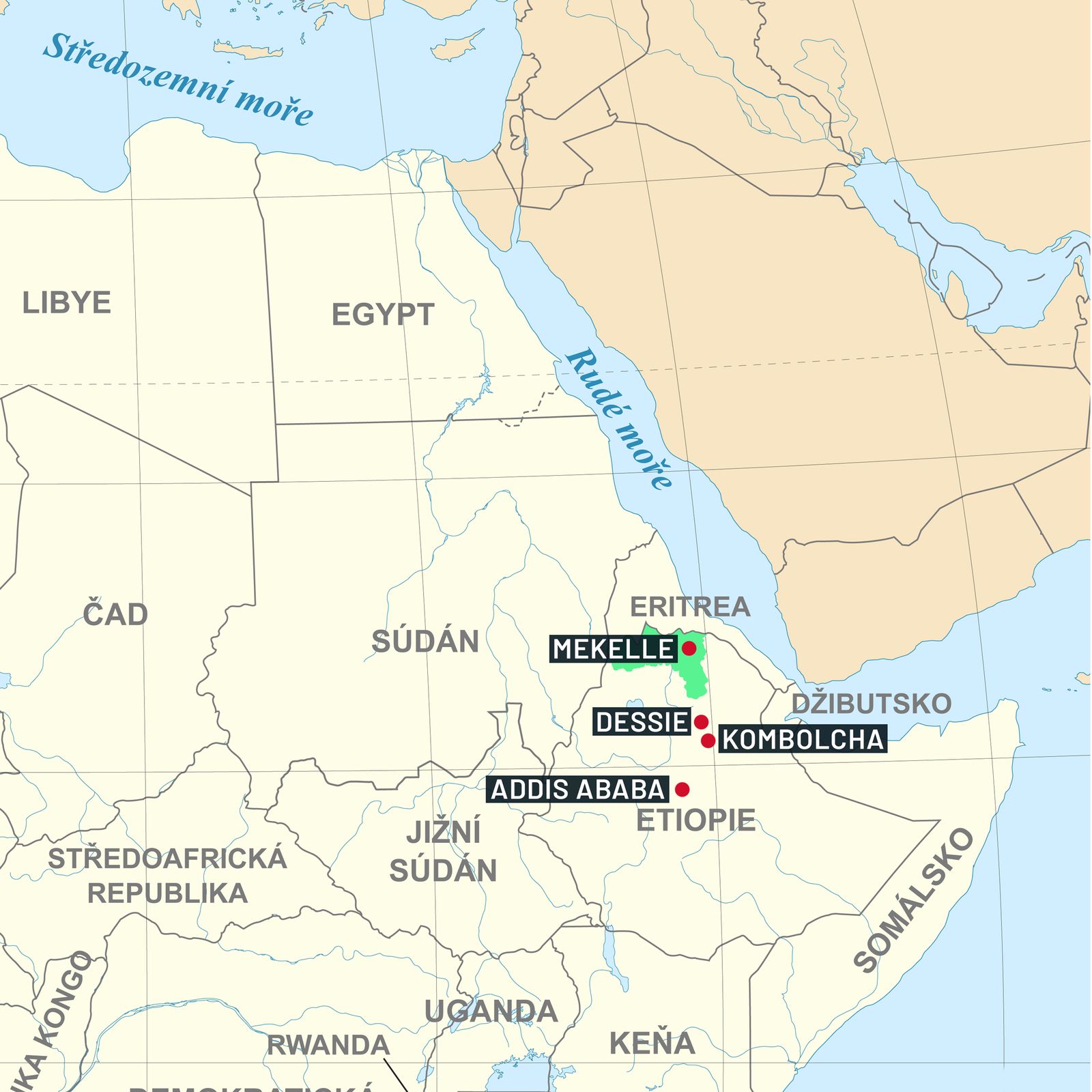 Mapa Etiopie a Tigeaje