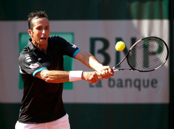 Radek Štěpánek při zápase 2. kola French Open s Tomášem Berdychem.