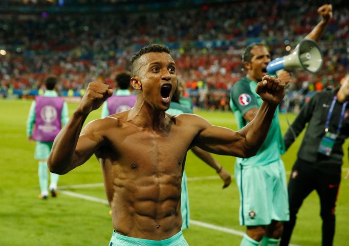 Portugal's Nani celebrates at the end of the game