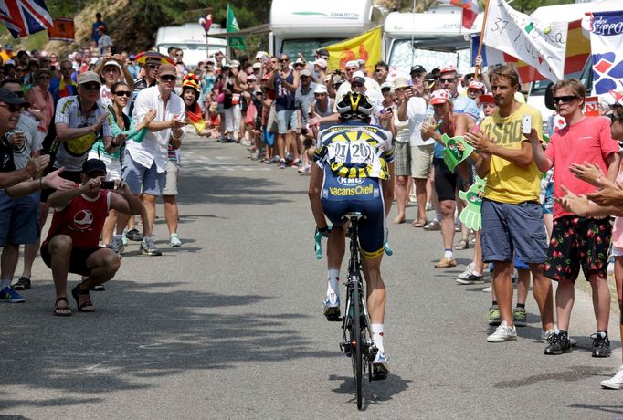 Vacansoleil team rider Wouters Poels of the Netherlands climbs the Mont Ventoux during the 242.5 km fifteenth stage of the centenary Tour de France cycling race from Givo