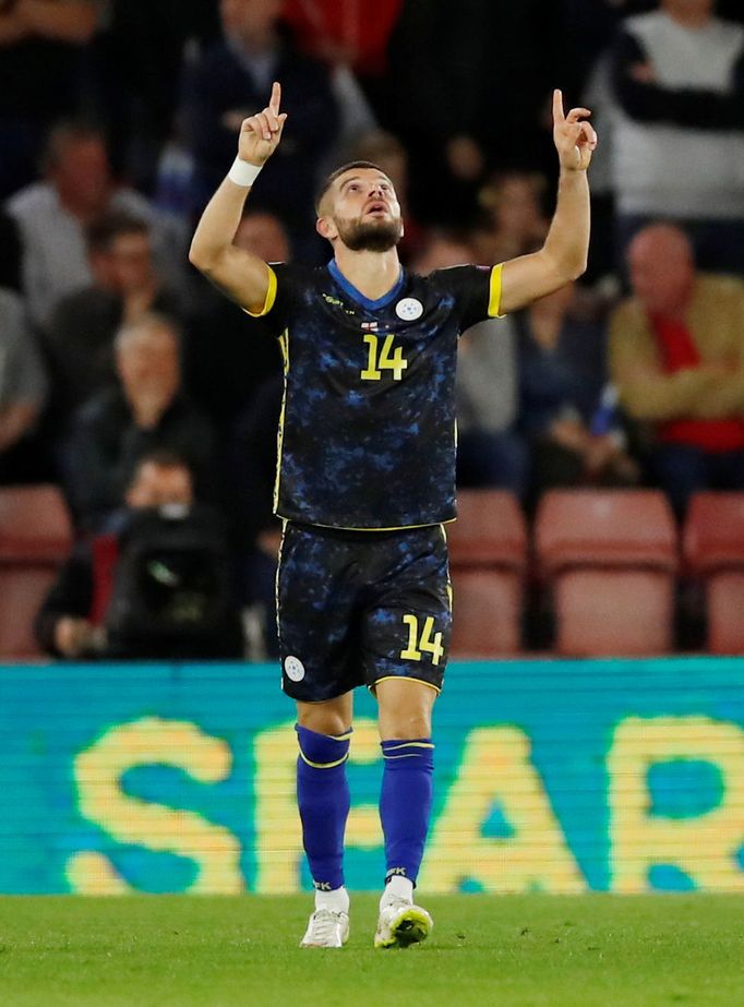 Soccer Football - Euro 2020 Qualifier - Group A - England v Kosovo - St Mary's Stadium, Southampton, Britain - September 10, 2019  Kosovo's Valon Berisha celebrates scori