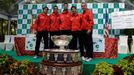 Španělští tenisté David Ferrer, Nicolas Almagro, Marcel Granollers, Marc Lopez a kapitán Alex Corretja během oficiálního losování semifinálových utkání Davis Cupu 2012.