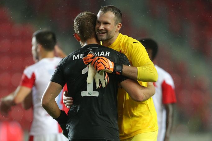 Martin Melichar a Ondřej Kolář v zápase 2. kola F:L Slavia - Příbram