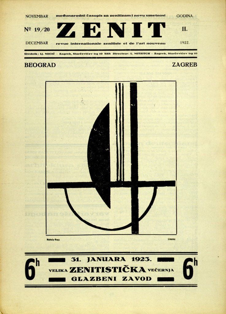 László Moholy-Nagy: Obálka časopisu Zenit, č. 19/20, Zahřeb, 31. 1. 1923