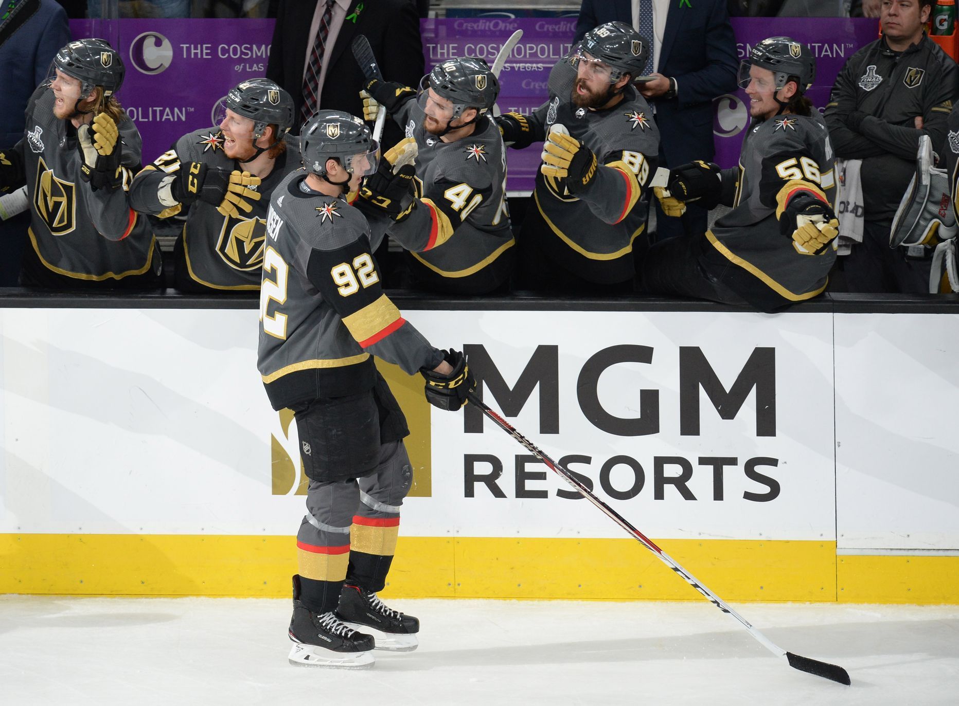 hokej, NHL 2017/2018, Vegas - Washington, Tomáš Nosek (vpravo) a Ryan Reaves