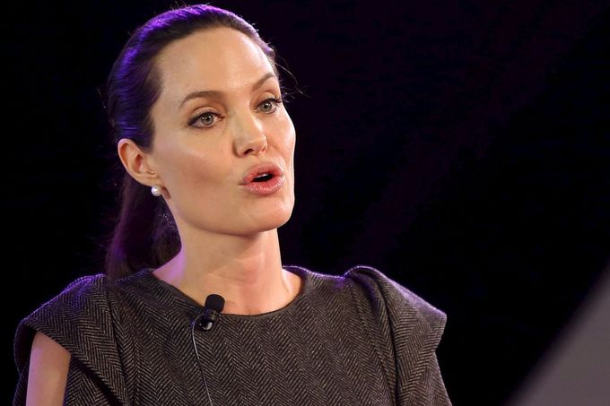 Actress Angelina Jolie addresses the African Union (AU) summit in Johannesburg