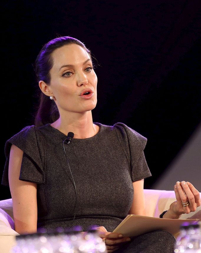 Actress Angelina Jolie addresses the African Union (AU) summit in Johannesburg