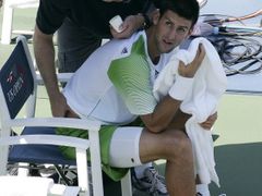 Novak Djokovič si během čtvrtfinálového zápasu s Tommym Robredem stěžoval na bolesti zad a nechal si je masírovat.