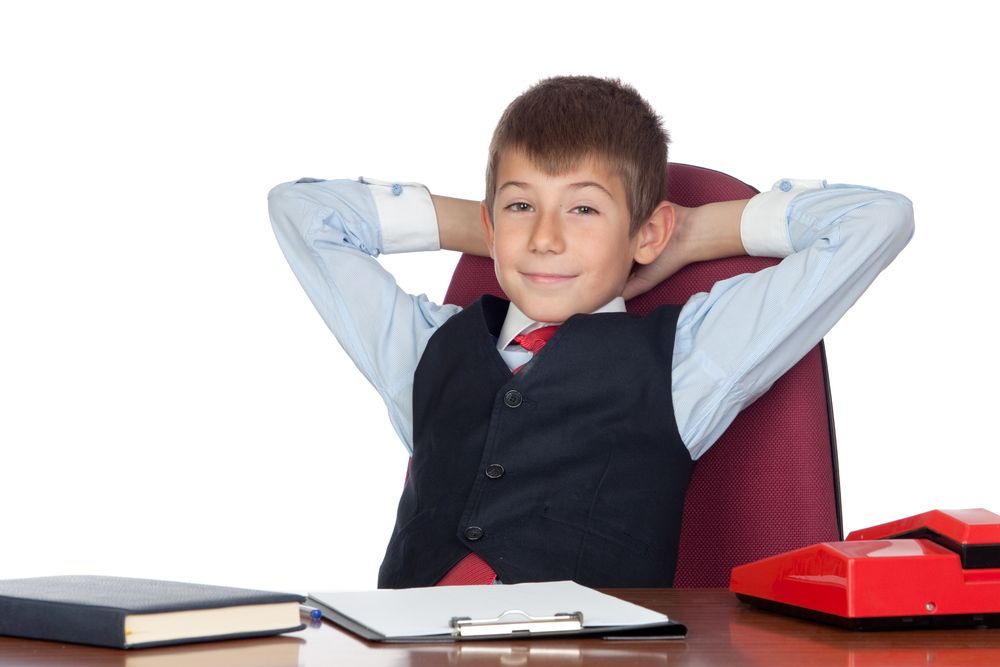 Malý podnikatel, bussinesman, ředitel, šéf, dítě, hra, podnikavost, leadership