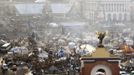 An aerial view shows the anti-government protesters camp in Independence Square in central Kiev, February 21, 2014.