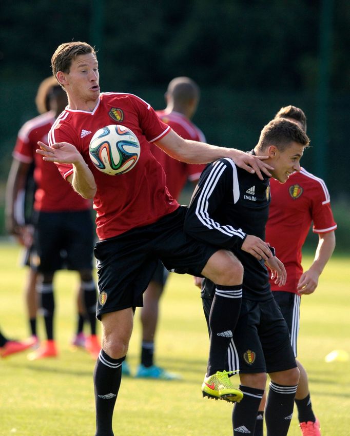 Jan Verthongen a Thorgan Hazard na tréninku Belgie