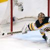Bruins goalie Rask makes a save against the Blackhawks durin