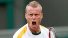 Lleyton Hewitt of Australia reacts during his men's singles tennis match against Stanislas Wawrinka of Switzerland at the Wimbledon Tennis Championships, in London June 2