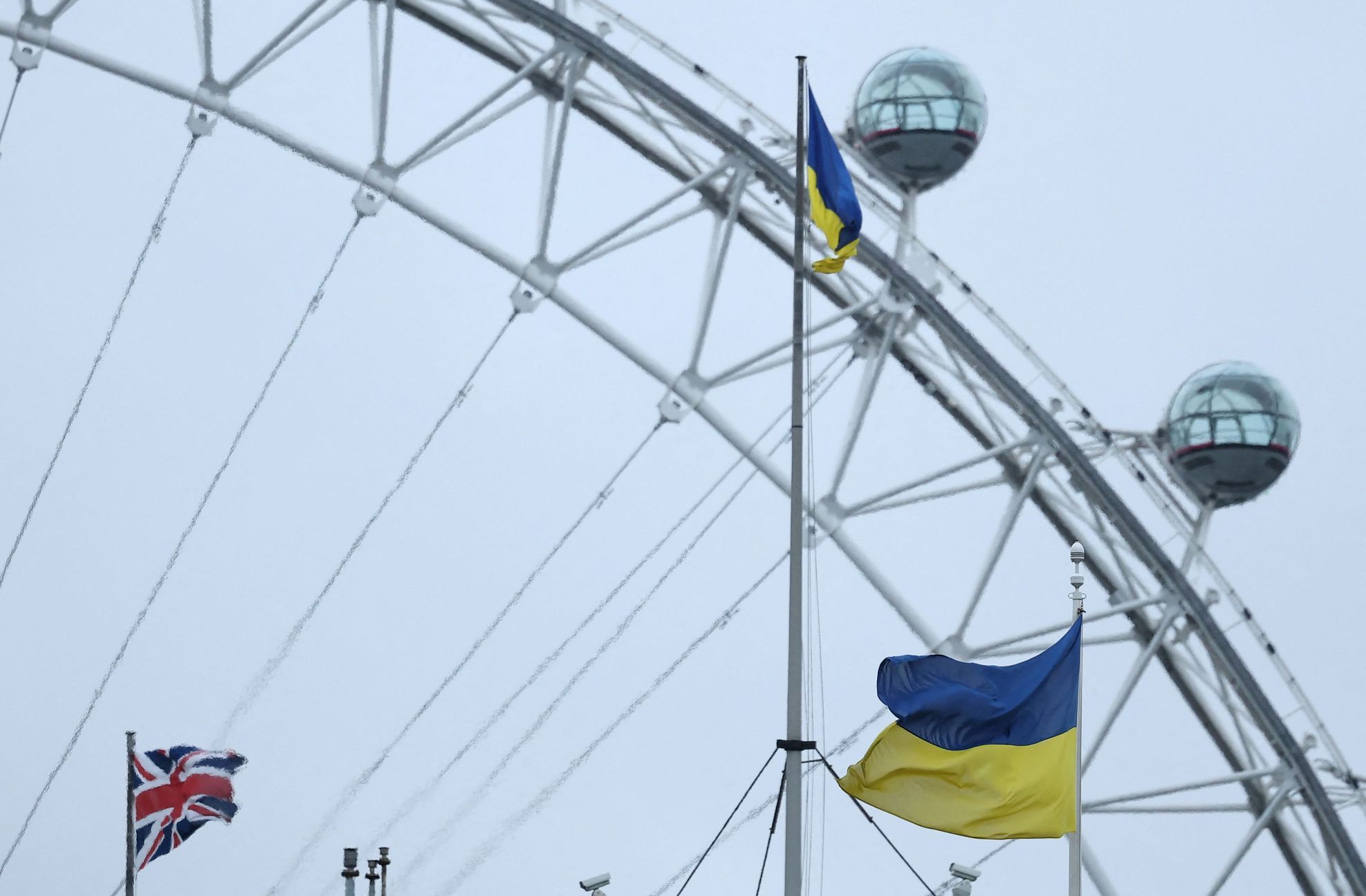Ukrainian national flag continues to fly from British government buildings, as peace discussions on Ukraine and Russia are due to take place in London