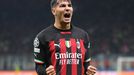 Brahim Diaz z AC Milán slaví gól svého celku během úvodního utkání čtvrtfinále Ligy mistrů 2022/2023 proti Neapoli