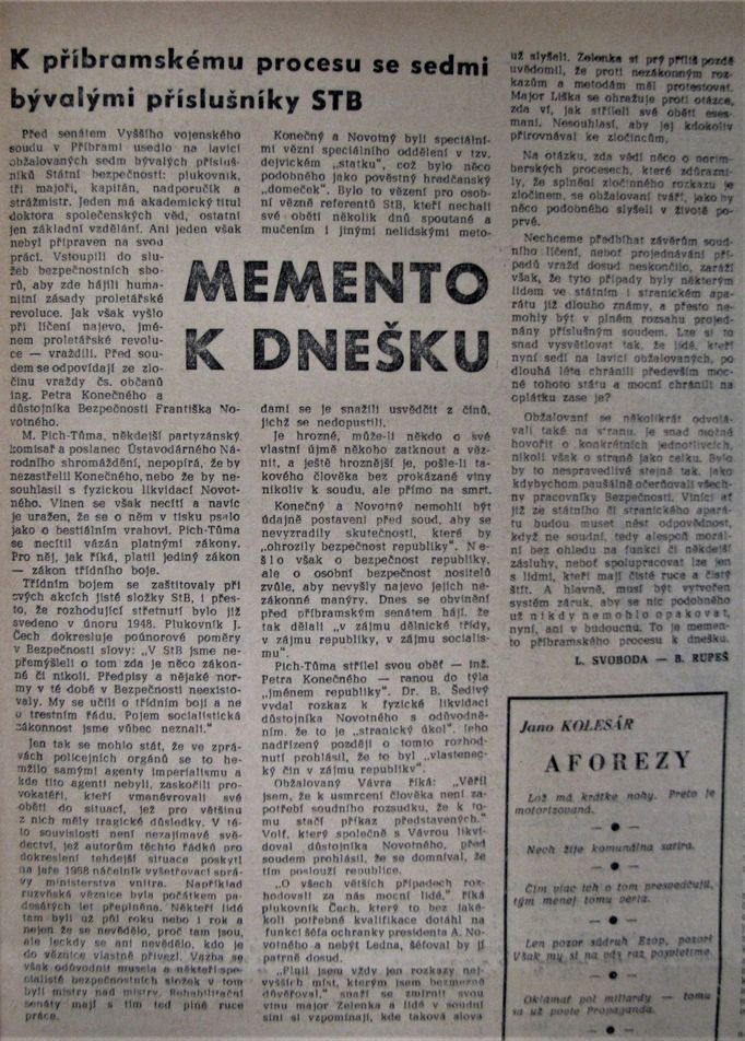 Článek o procesu s vrahy Františka Novotného, Obrana lidu 1969.