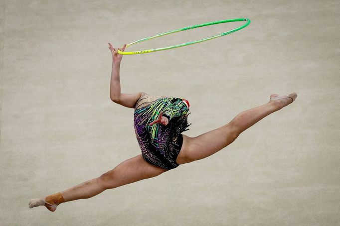 Asian Games - Hangzhou 2022 - Rhythmic Gymnastics - Huanglong Sports Centre Gymnasium, Hangzhou, China - October 6, 2023 Singapore's Katelin Wie Qi Heng in action during