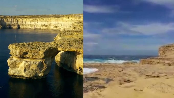 Malta přišla o přírodní klenot. Podívejte se na záběry před zřícením Azurového okna a po něm