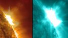 Profiled Blast An X1.6 flare (in the largest category) erupted (Jan. 27, 2012) along with a coronal mass ejection from the same active region that sent a cloud of particles towards Earth a few days earlier. Since the active region had rotated to the edge of the Sun, the eruption was observed nicely in profile. These images show a combination of two extreme ultraviolet imagers from SDO (AIA 171 (left) and AIA 131 (right)). The impact of high-energy particles can be seen more clearly from SOHO's coronagraph here: http://soho.nascom.nasa.gov/pickoftheweek/old/03feb2012/ Earth experienced an S-1 radiation storm caused by the protons that must have originated in the northern latitudes but from an area that faced more towards Earth. The bright coils that emerge after the flare are called post coronal loops wherein the region's magnetic field is reorganizing itself.