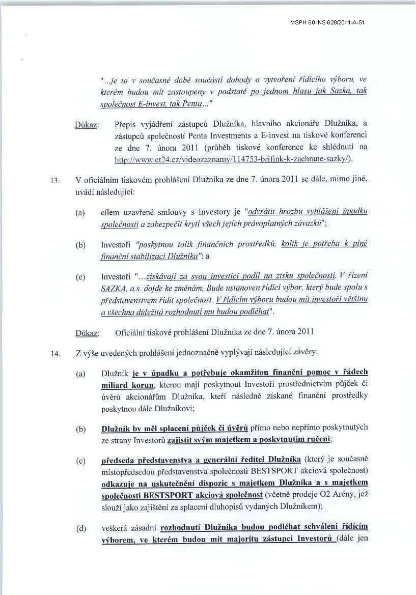 Komárek žádá, aby Sazka dostala předběžného správce